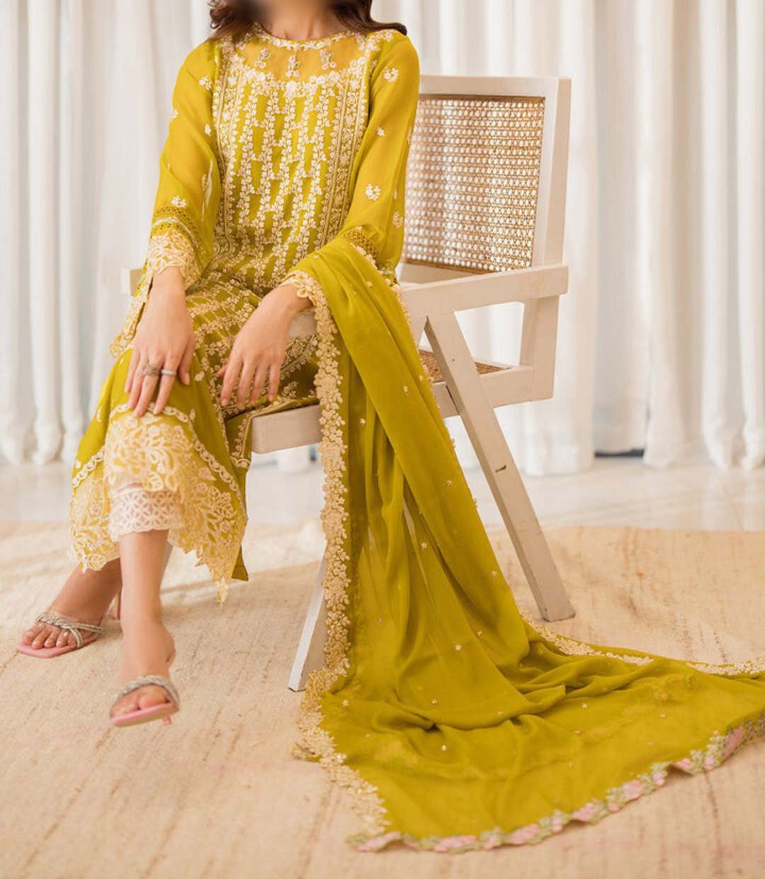 Azure Embroidered Chiffon 3-Piece Dress with Dupatta & Malai Trouser - AZ5486 - Image 5