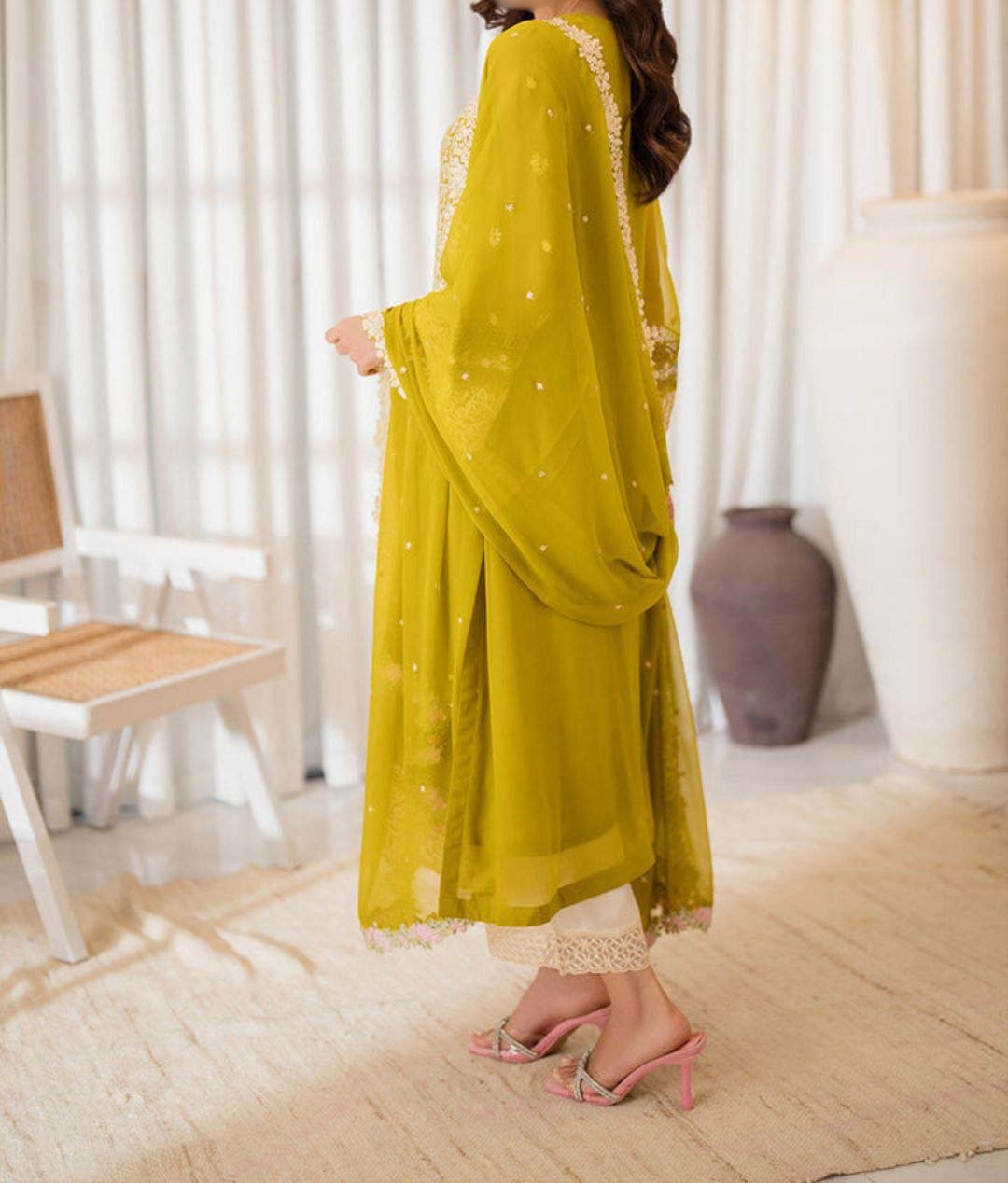 Azure Embroidered Chiffon 3-Piece Dress with Dupatta & Malai Trouser - AZ5486 - Image 4