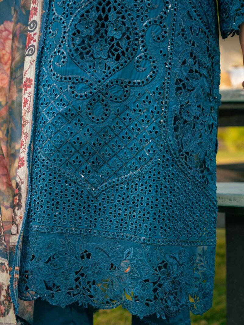 Chikankari Lawn Cotton Embroidered 3-Piece Unstitched with Digital Silk Dupatta - CK242353 - Image 4