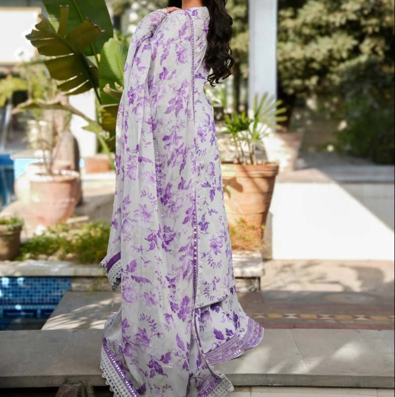 Al Nisa Printed Lawn 3-Piece with Embroidered Neckline & Chiffon Dupatta - AN0001 - Image 3