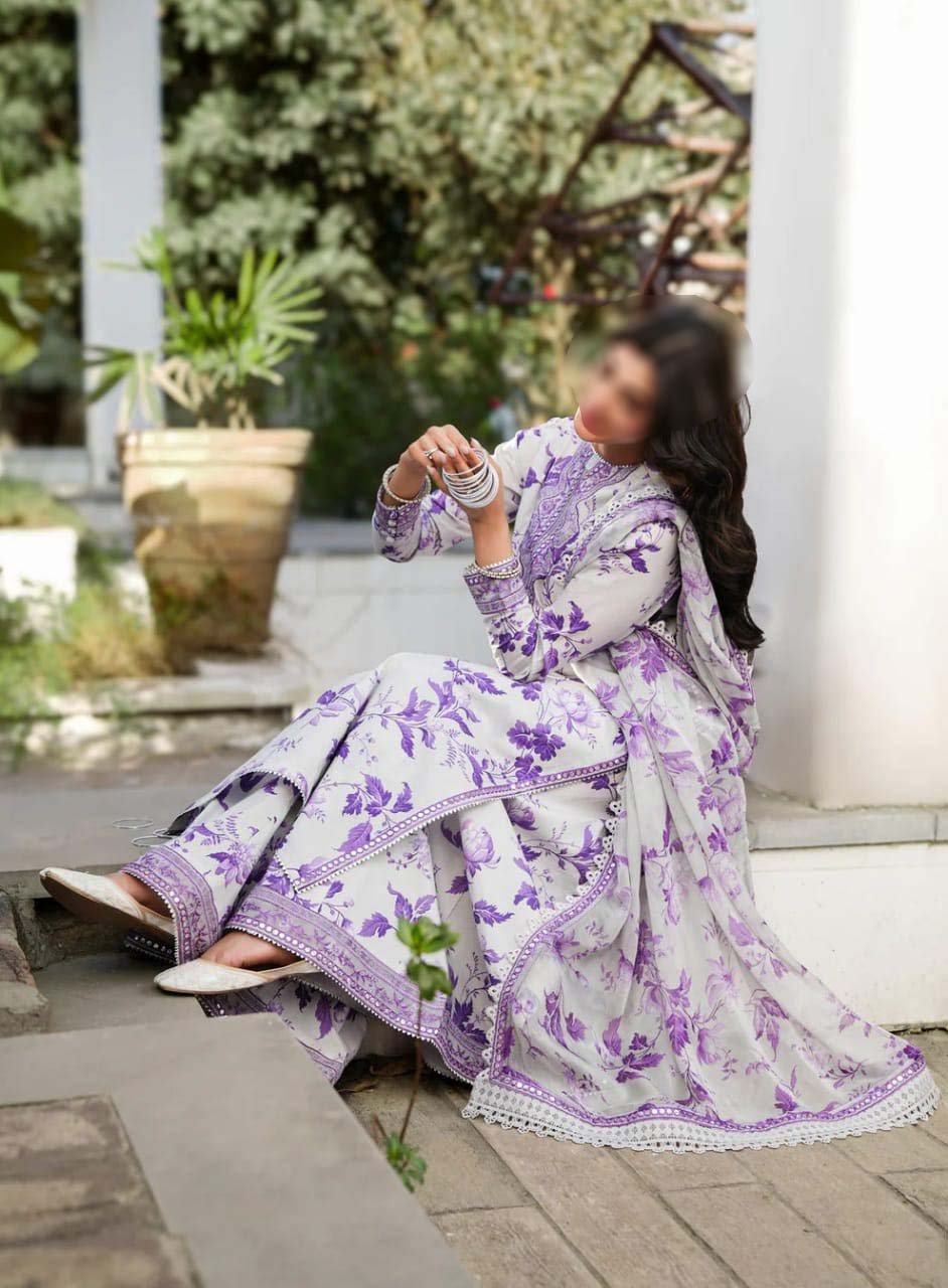 Al Nisa Printed Lawn 3-Piece with Embroidered Neckline & Chiffon Dupatta - AN0001 - Image 5