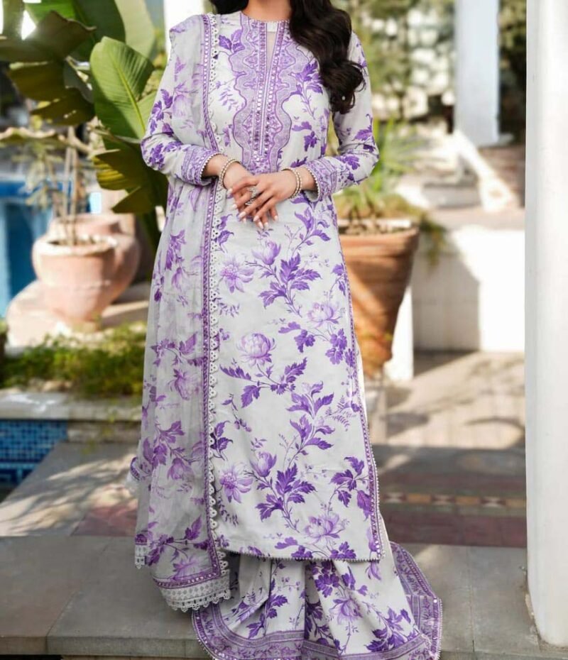 Al Nisa Printed Lawn 3-Piece with Embroidered Neckline & Chiffon Dupatta - AN0001
