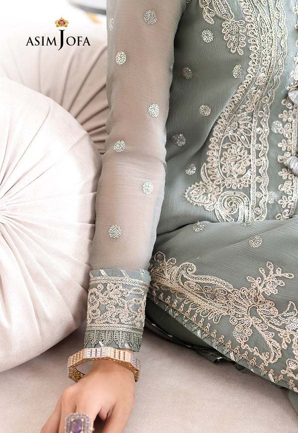 Asim Jofa Unstitched Chiffon Heavy Embroidered Dress With NET Embroidered Dupatta - AJ25 - Image 6