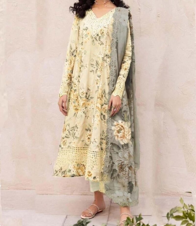Iznik Embroidered Lawn 3 Piece Unstitched Suit YELLOW-IL-DL-09