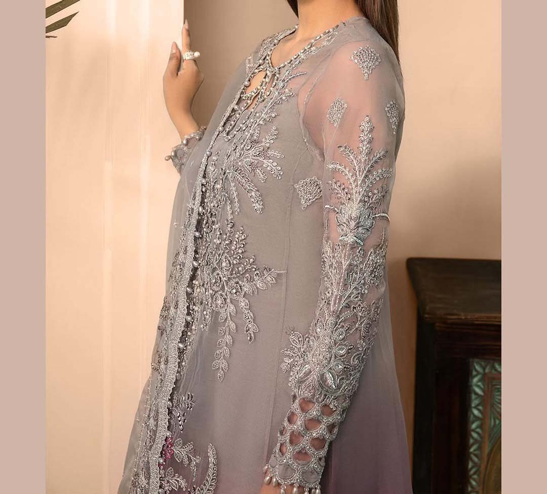 Maria B Organza Collection 3Piece Unstitched Suit- ASD34533 - Image 8