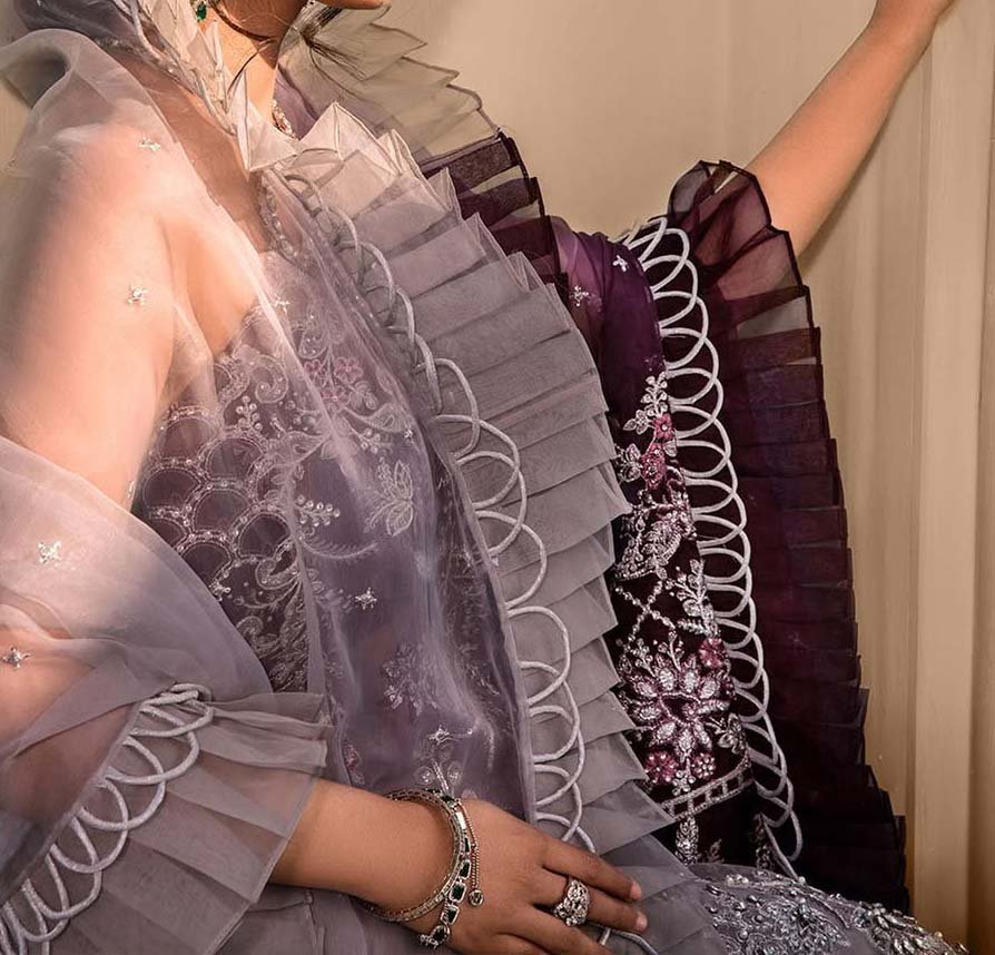 Maria B Organza Collection 3Piece Unstitched Suit- ASD34533 - Image 7