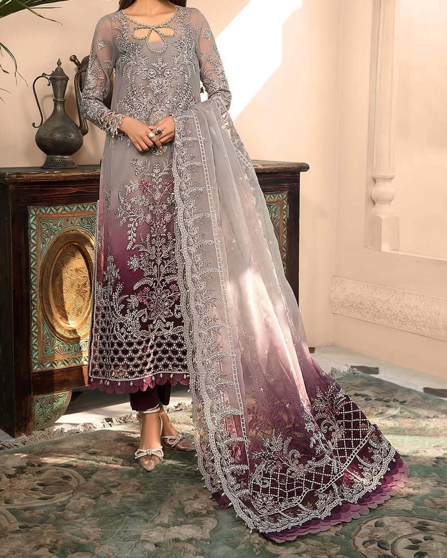 Maria B Organza Collection 3Piece Unstitched Suit- ASD34533 - Image 6