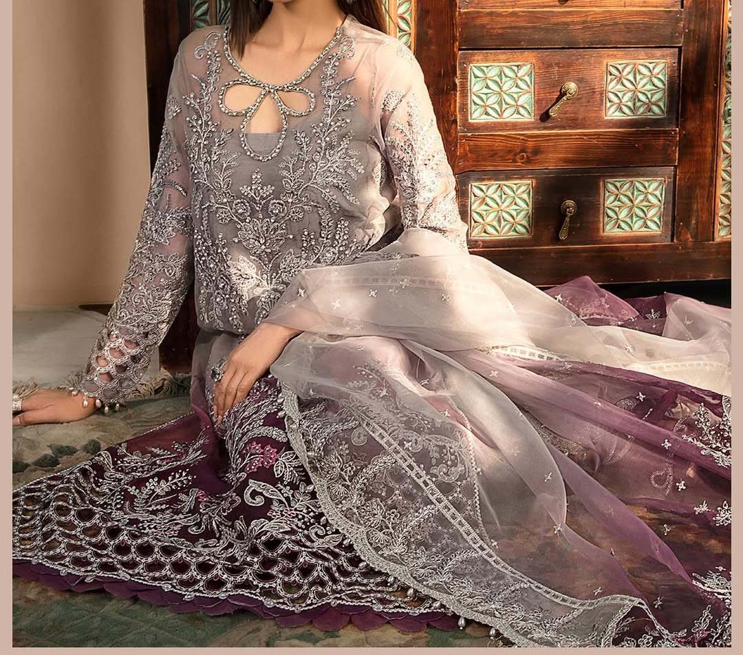 Maria B Organza Collection 3Piece Unstitched Suit- ASD34533 - Image 5