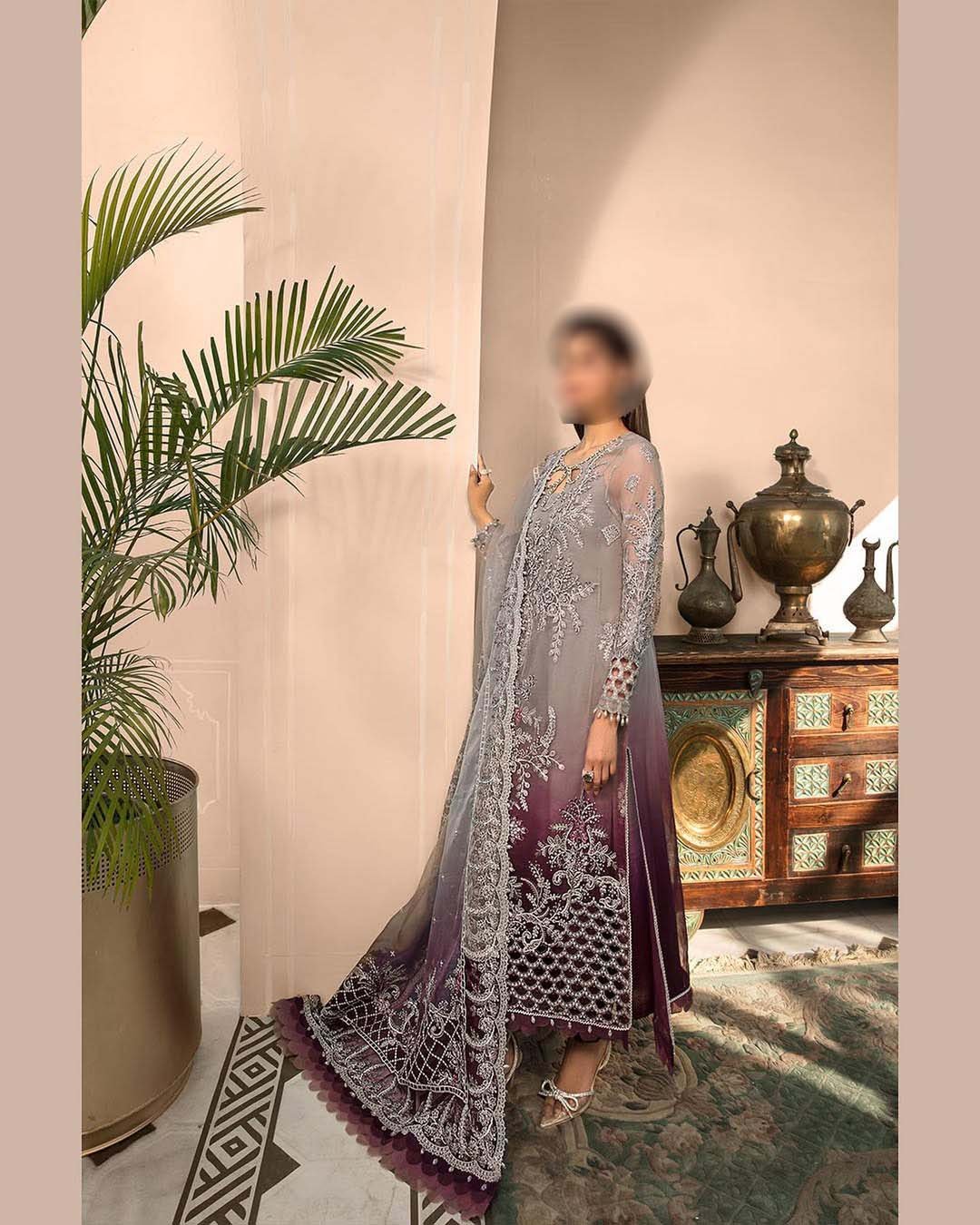 Maria B Organza Collection 3Piece Unstitched Suit- ASD34533 - Image 4