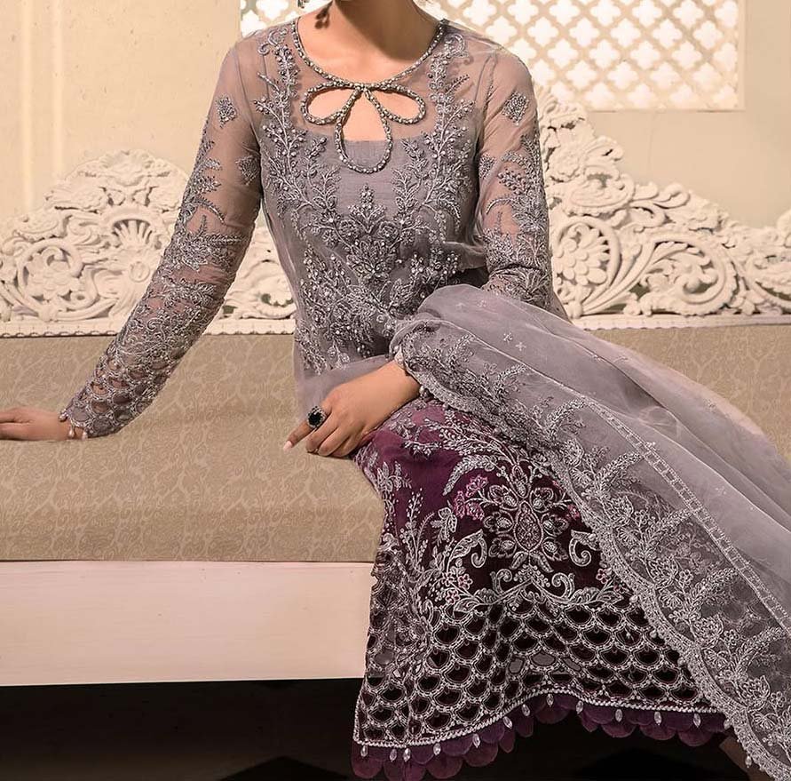 Maria B Organza Collection 3Piece Unstitched Suit- ASD34533 - Image 3