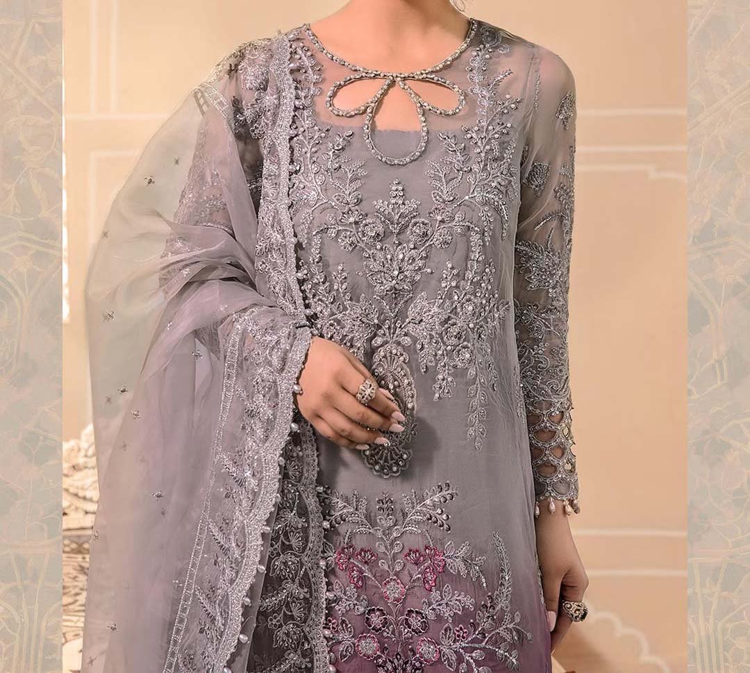Maria B Organza Collection 3Piece Unstitched Suit- ASD34533 - Image 2