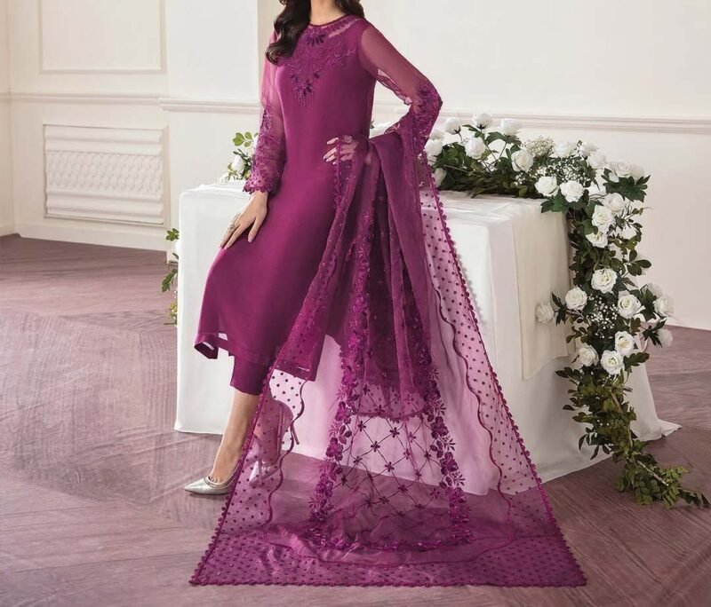 Baroque Exclusive Formal Embroidered Chiffon Unstitched 3Pc BQ6843 - Image 4