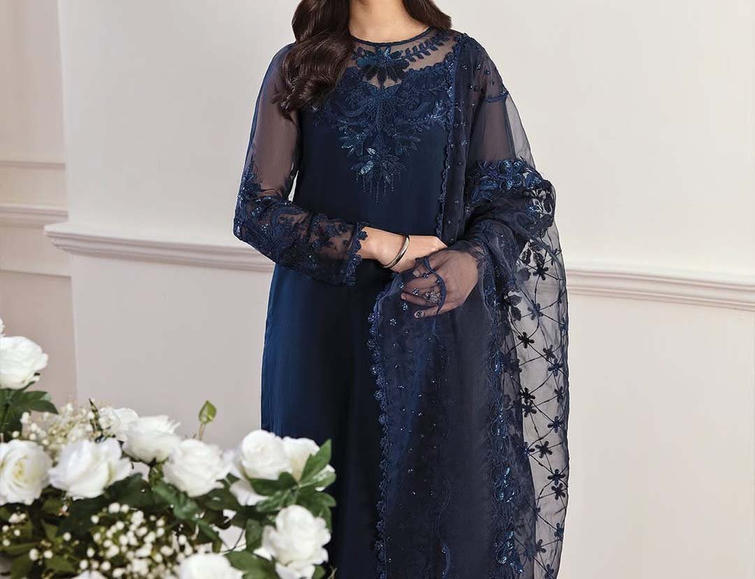 Baroque Formal Embroidered Chiffon Unstitched 3Pc BQ6843 - Image 2