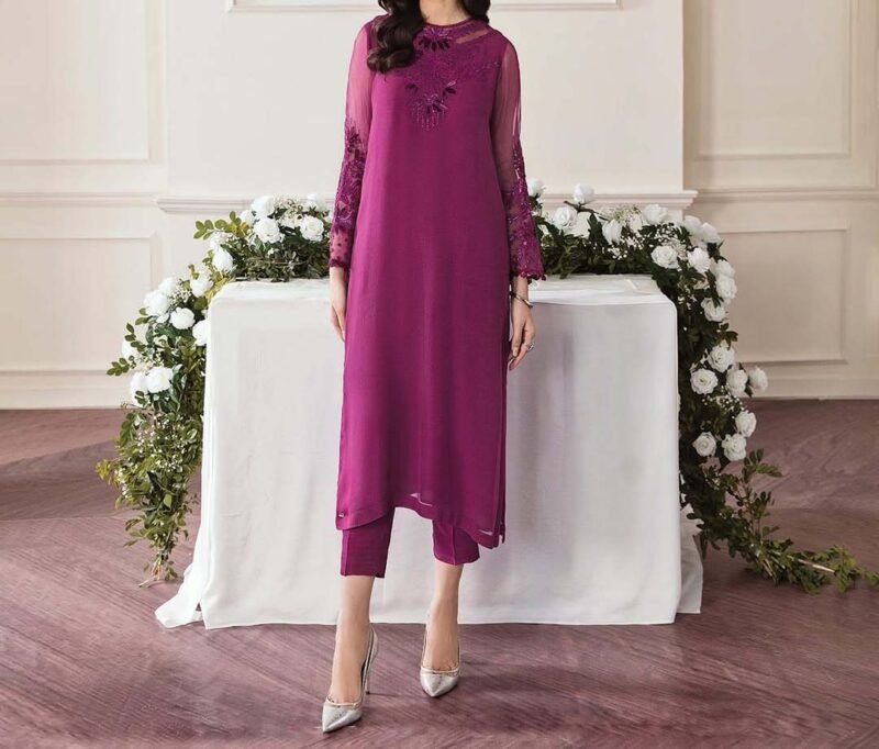 Baroque Exclusive Formal Embroidered Chiffon Unstitched 3Pc BQ6843 - Image 2