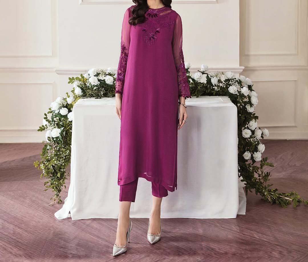 Baroque Exclusive Formal Embroidered Chiffon Unstitched 3Pc BQ6843 - Image 2