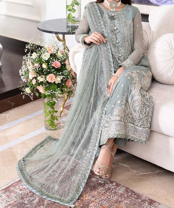 Asim Jofa Unstitched Chiffon Heavy Embroidered Dress With NET Embroidered Dupatta - AJ25 - Image 10