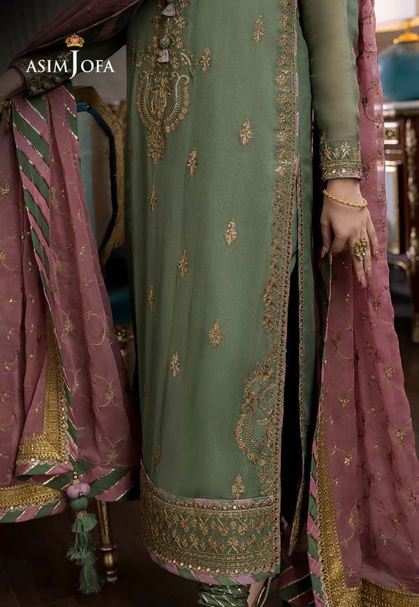 Asim Jofa Luxury Embroidered Chiffon 3-Piece with Jamawar Trouser & Embroidered Dupatta - AJ0001 - Image 7