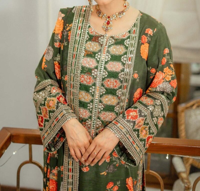 Aneelas Heavy Embroidered Silk 3-Piece with Digital Print & Silk Dupatta Unstitched AS4684 - Image 6