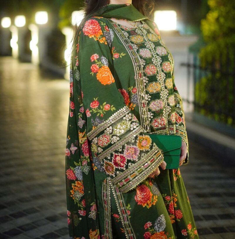 Aneelas Heavy Embroidered Silk 3-Piece with Digital Print & Silk Dupatta Unstitched AS4684 - Image 4