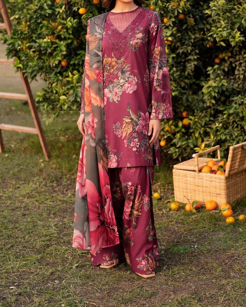 Iznik Luxury Embroidered Lawn 3 Piece Unstitched UE-385 - Image 6