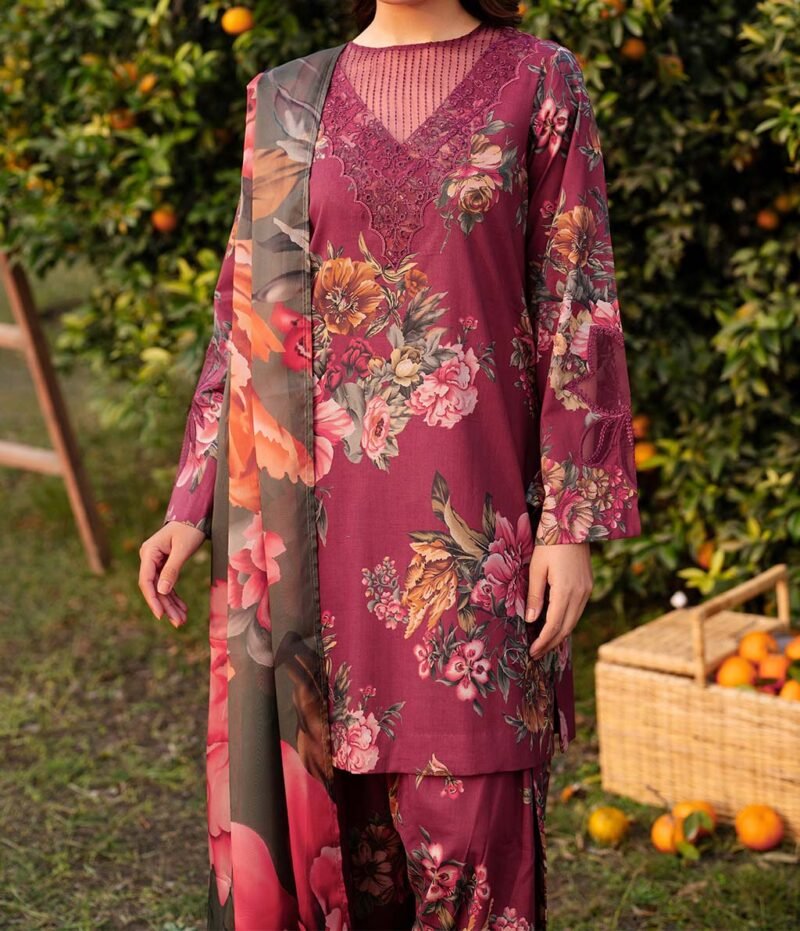 Iznik Luxury Embroidered Lawn 3 Piece Unstitched UE-385 - Image 2