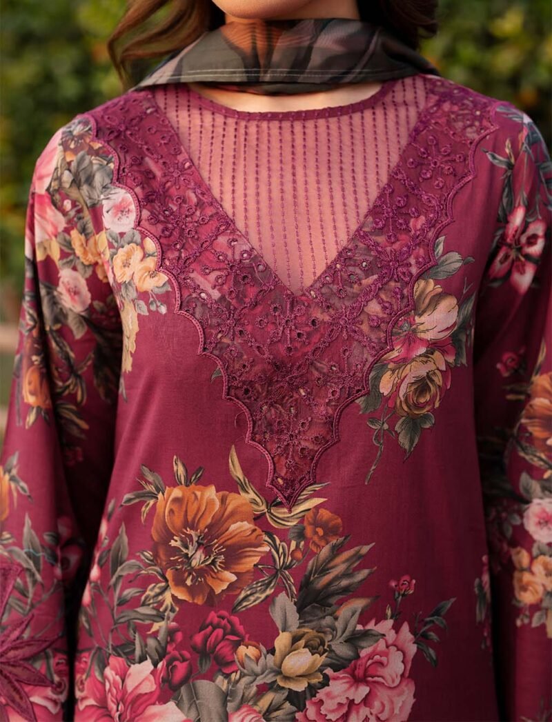 Iznik Luxury Embroidered Lawn 3 Piece Unstitched UE-385 - Image 4