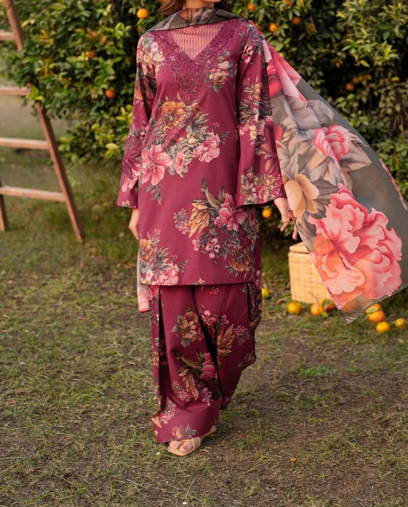 Iznik Luxury Embroidered Lawn 3 Piece Unstitched UE-385 - Image 5