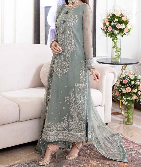 Asim Jofa Unstitched Chiffon Heavy Embroidered Dress With NET Embroidered Dupatta - AJ25 - Image 9