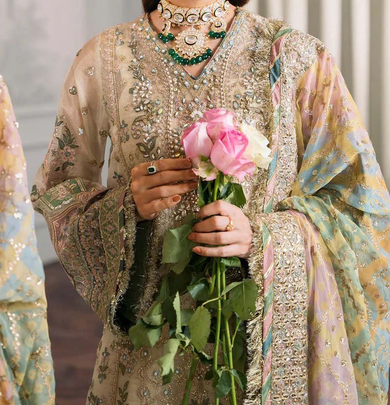 Baroque Embroidered Zari Masuri 3-Piece with Digital Printed Dupatta & Silk Trouser CH12-04 - Image 7