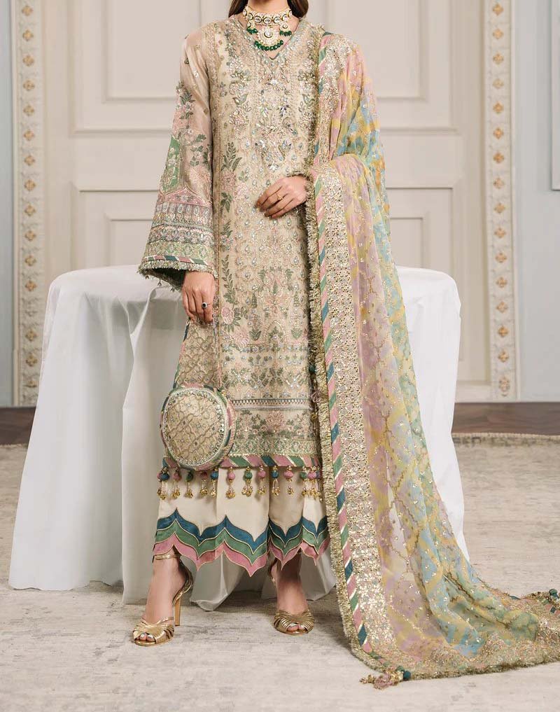 Baroque Embroidered Zari Masuri 3-Piece with Digital Printed Dupatta & Silk Trouser CH12-04