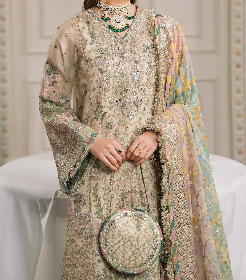 Baroque Embroidered Zari Masuri 3-Piece with Digital Printed Dupatta & Silk Trouser CH12-04 - Image 2