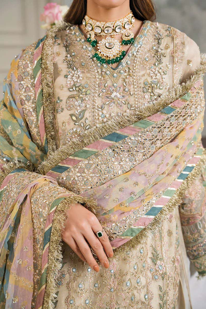 Baroque Embroidered Zari Masuri 3-Piece with Digital Printed Dupatta & Silk Trouser CH12-04 - Image 4