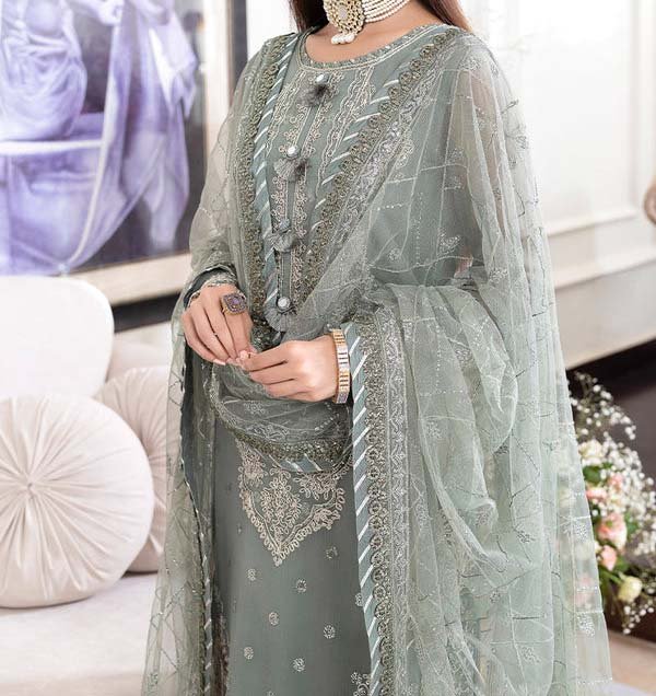 Asim Jofa Unstitched Chiffon Heavy Embroidered Dress With NET Embroidered Dupatta - AJ25 - Image 8