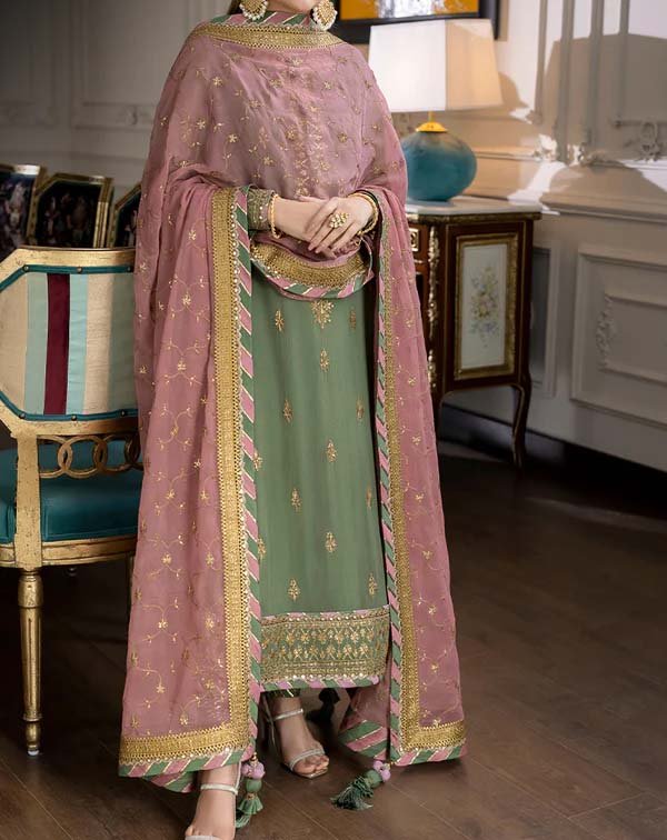 Asim Jofa Luxury Embroidered Chiffon 3-Piece with Jamawar Trouser & Embroidered Dupatta - AJ0001 - Image 3