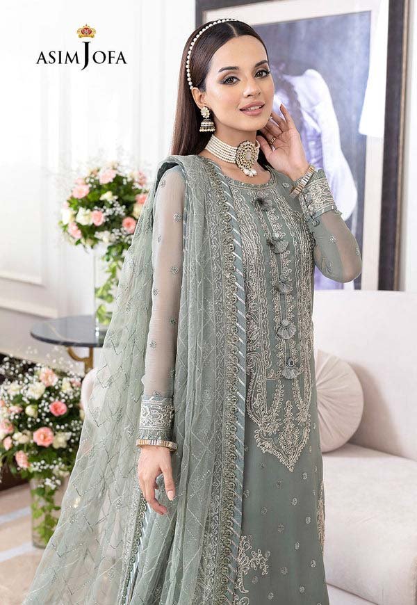 Asim Jofa Unstitched Chiffon Heavy Embroidered Dress With NET Embroidered Dupatta - AJ25 - Image 5