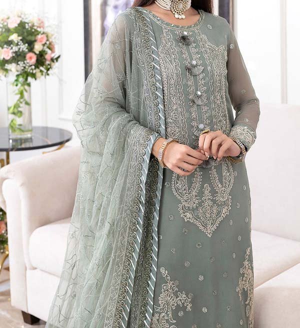 Asim Jofa Unstitched Chiffon Heavy Embroidered Dress With NET Embroidered Dupatta - AJ25 - Image 4