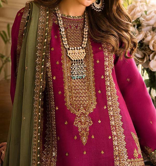 Asim Jofa Embroidered Silk 3-Piece with Chiffon Dupatta & Silk Trouser Unstitched PN6546005 - Image 6