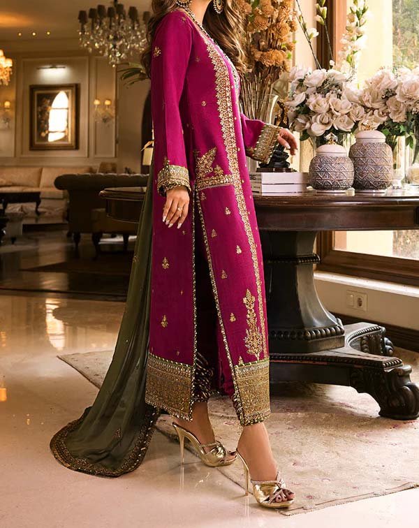 Asim Jofa Embroidered Silk 3-Piece with Chiffon Dupatta & Silk Trouser Unstitched PN6546005 - Image 4