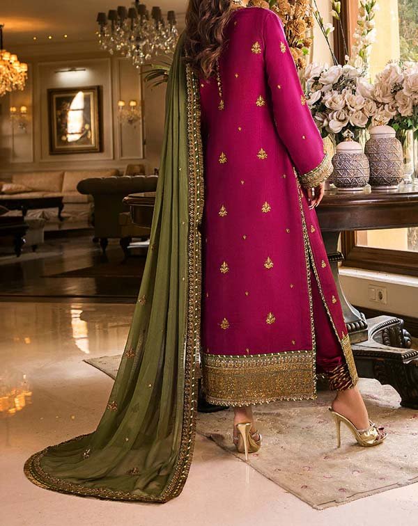 Asim Jofa Embroidered Silk 3-Piece with Chiffon Dupatta & Silk Trouser Unstitched PN6546005 - Image 5