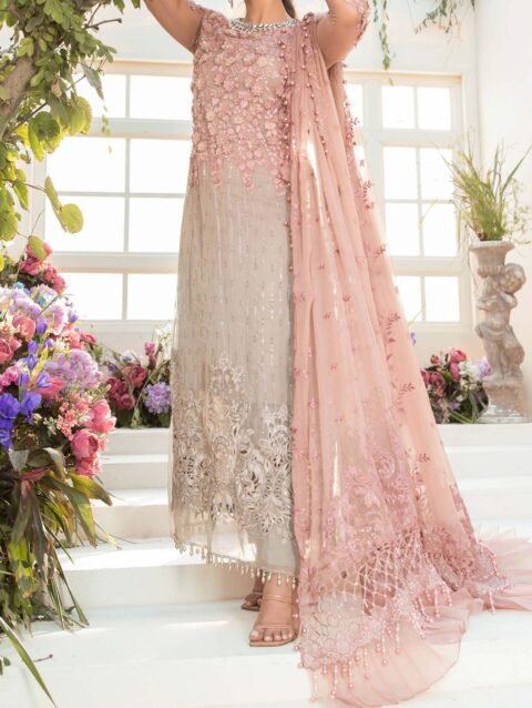 Maria B Unstitched Mbroidered 3 Piece Unstitched- Coffee and Ash Pink - MB43135