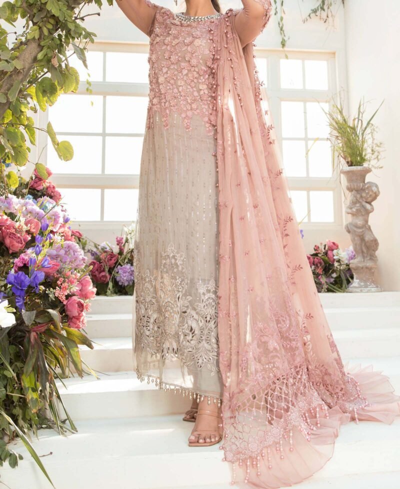 Maria B Unstitched Mbroidered 3 Piece Unstitched- Coffee and Ash Pink - MB43135