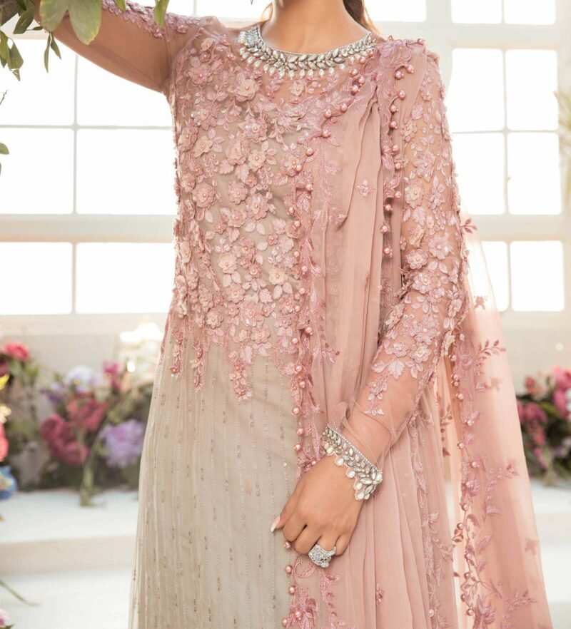 Maria B Unstitched Mbroidered 3 Piece Unstitched- Coffee and Ash Pink - MB43135 - Image 3