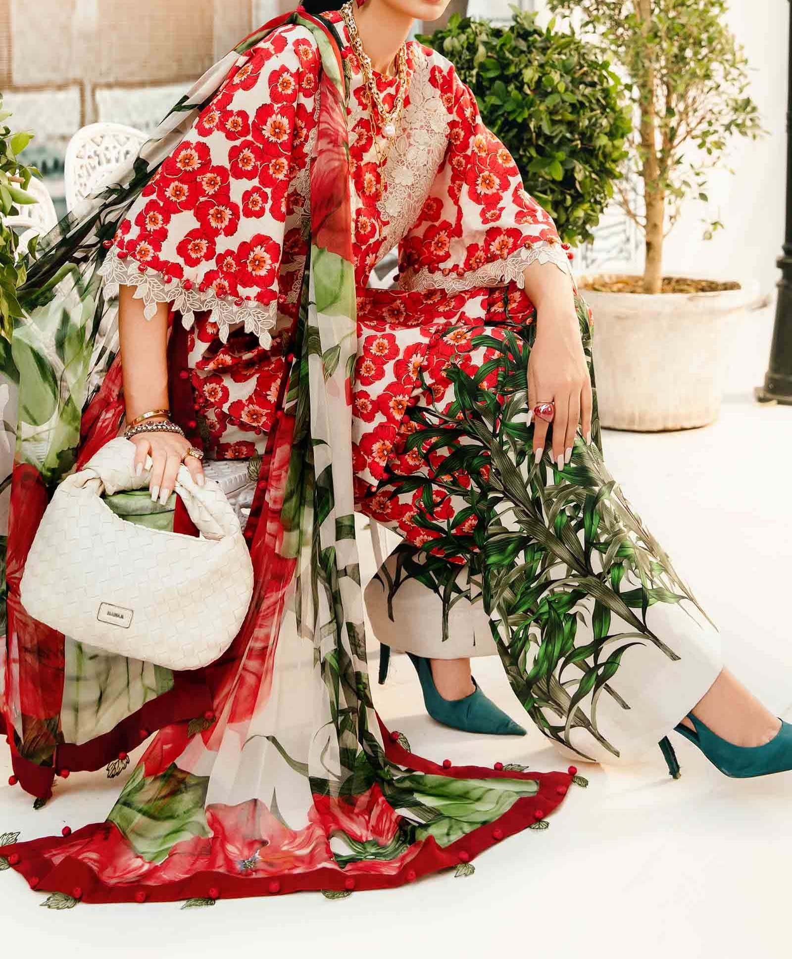 Maria B 3 Piece Unstitched Embroidered Lawn Suit - Image 3