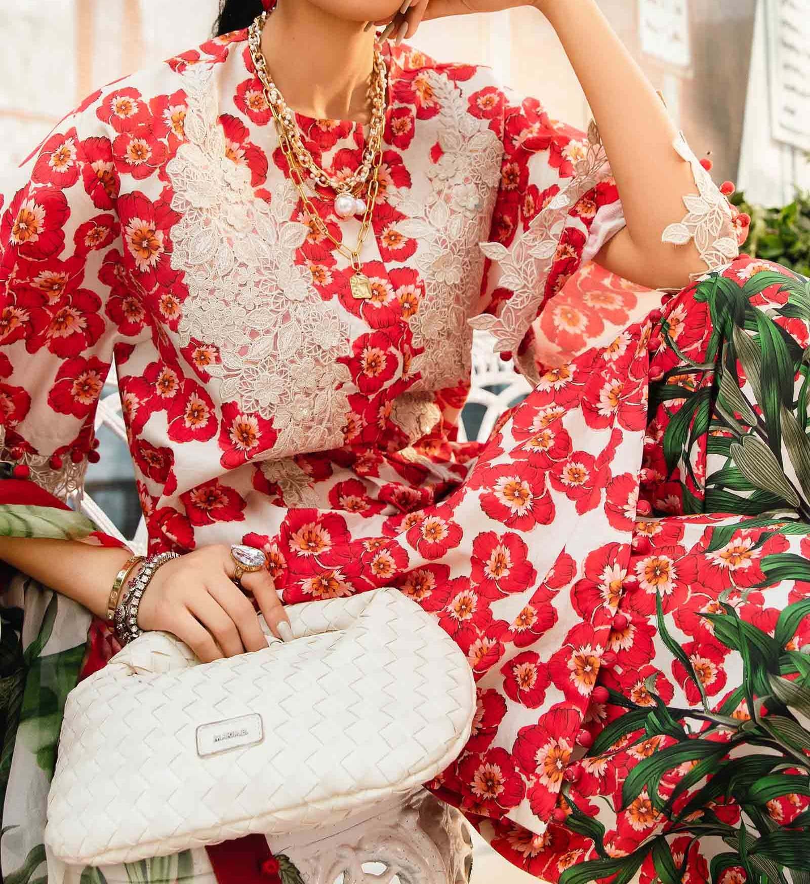 Maria B 3 Piece Unstitched Embroidered Lawn Suit - Image 4