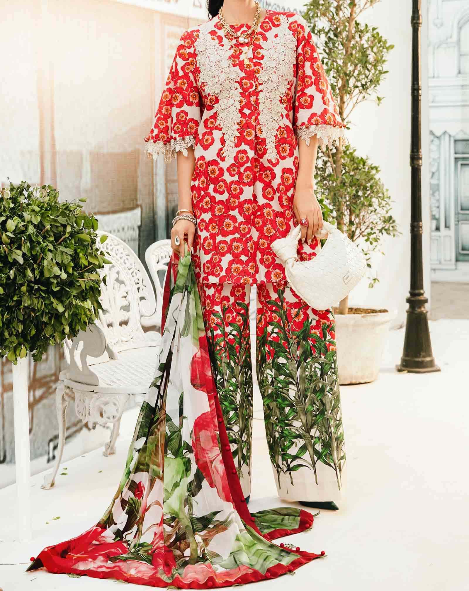 Maria B 3 Piece Unstitched Embroidered Lawn Suit