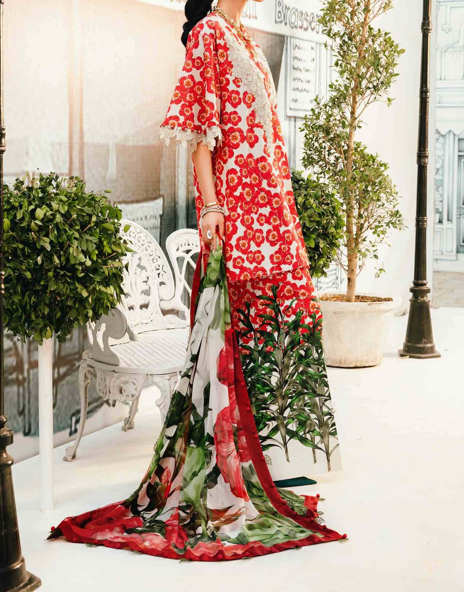 Maria B 3 Piece Unstitched Embroidered Lawn Suit - Image 6
