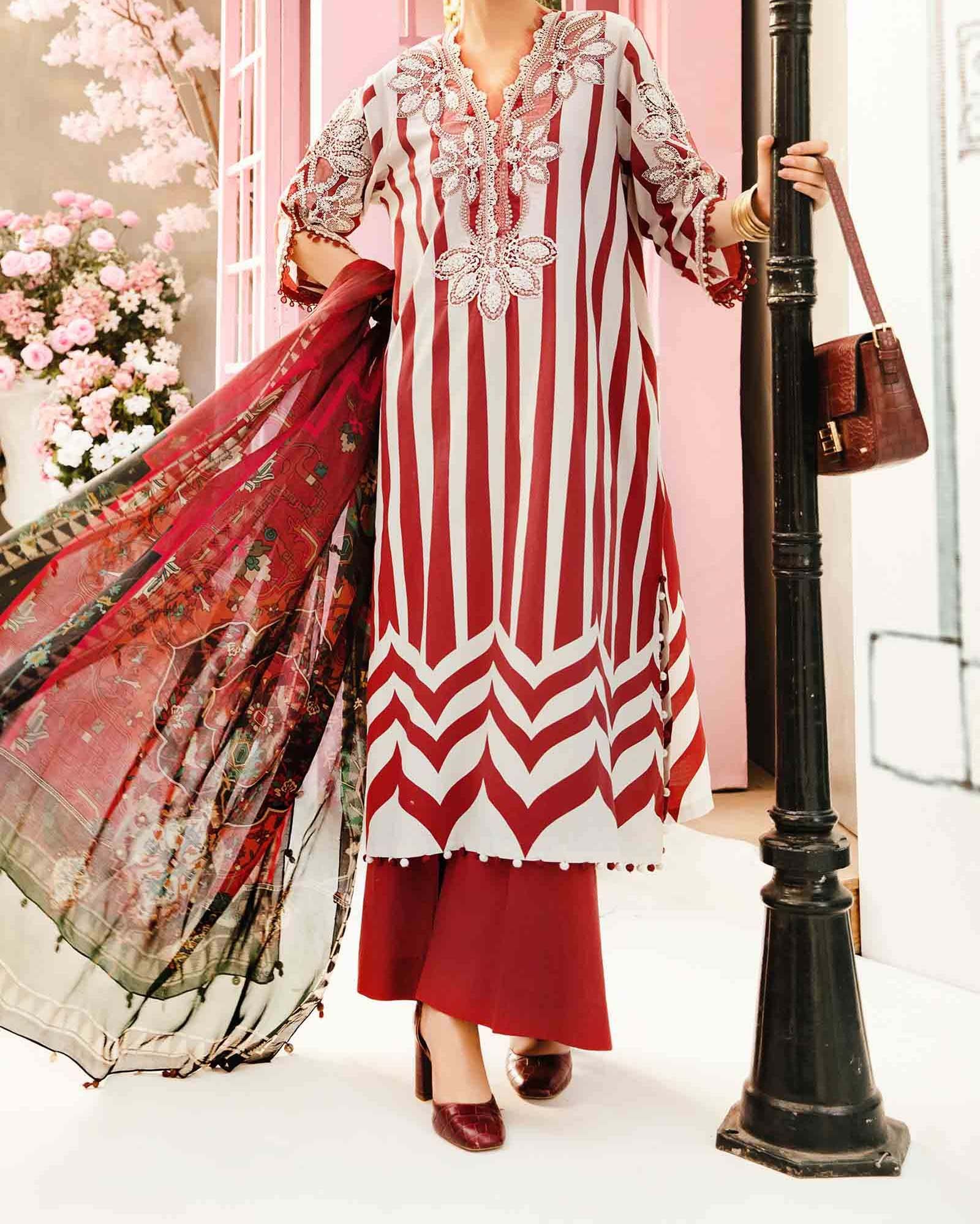Maria B 3 Piece Unstitched Embroidered Lawn Suit