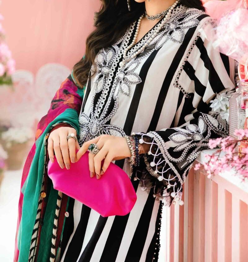 Maria B 3 Piece Unstitched Embroidered Lawn Suit - Image 3