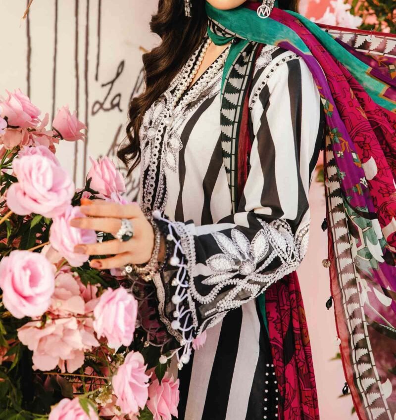 Maria B 3 Piece Unstitched Embroidered Lawn Suit - Image 4