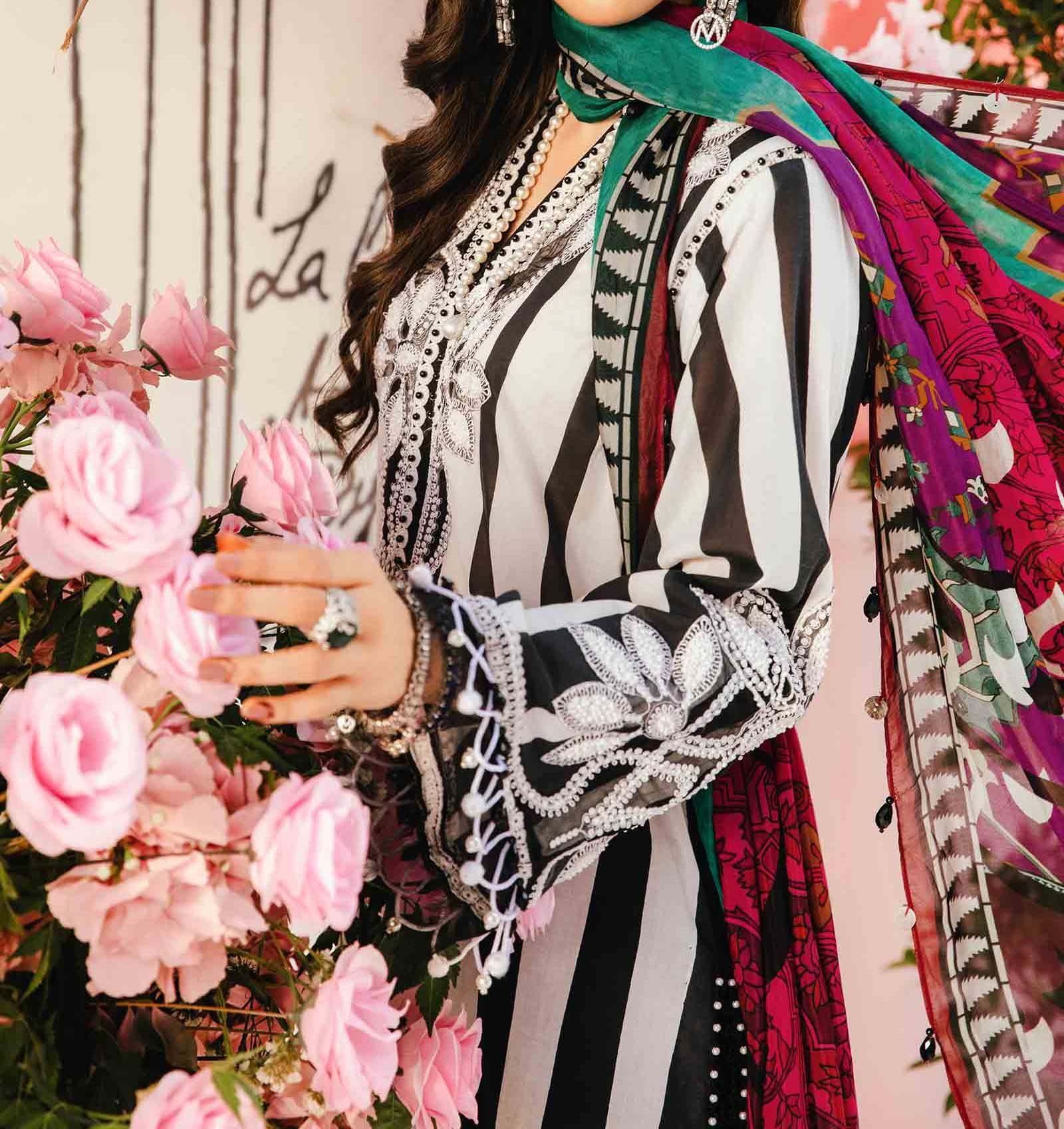 Maria B 3 Piece Unstitched Embroidered Lawn Suit - Image 4